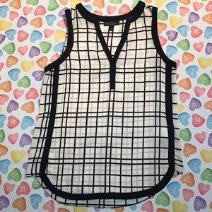 Banana Republic Cream Black Checkered Lines Sleeveless Top